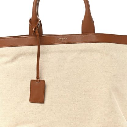 Saint Laurent Calfskin Linen Two Tone Cabas Tote Beige 8 of 10
