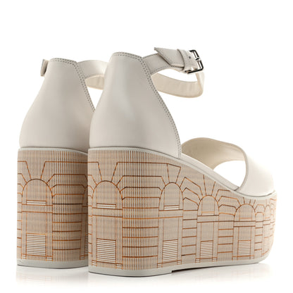 Hermes Calfskin Illusion 35 Wedge Sandals 40 Blanc De Paris 5 of 10