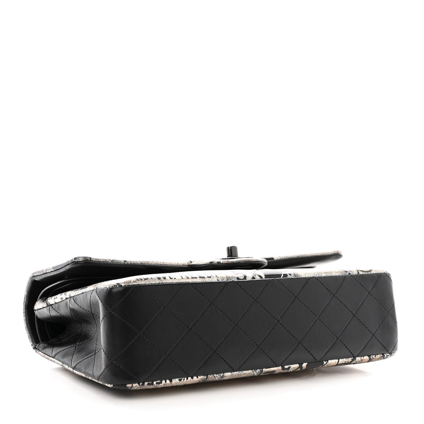 Metallic Lambskin Painted Feministe Newsprint Medium Double Flap So Black