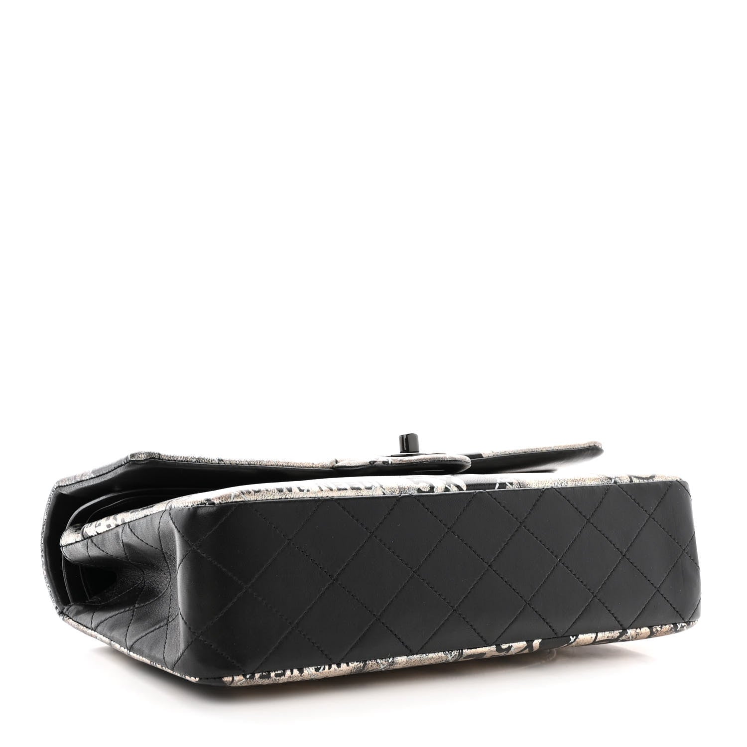 Chanel Metallic Lambskin Painted Feministe Newsprint Medium Double Flap So Black 4 of 14