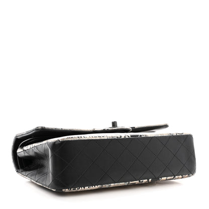 Chanel Metallic Lambskin Painted Feministe Newsprint Medium Double Flap So Black 4 of 14