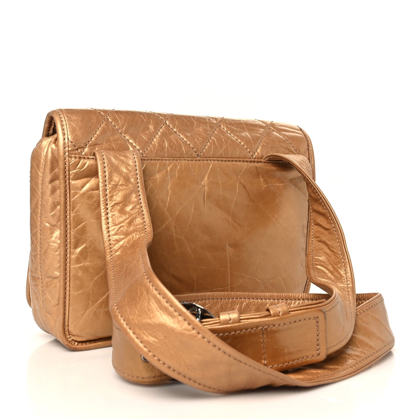 Aged Calfskin Quilted Vintage Ligne Messenger Flap Gold