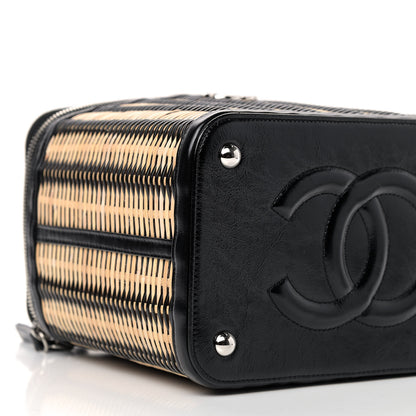 Chanel Glazed Calfskin Raffia Vanity Case Bag Black Beige 6 of 9