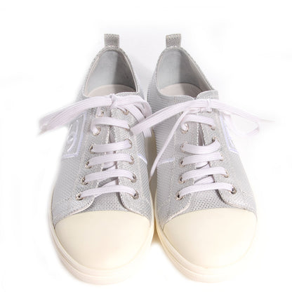 Chanel Canvas CC Tennis Shoes 38.5 Metallic Silver 2 of 7