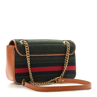 Gucci Loden Fabric Cuoio Harness Web Matelasse Horizontal Small GG Marmont Shoulder Bag Underwood Blue Red Harness Brown 3 of 9