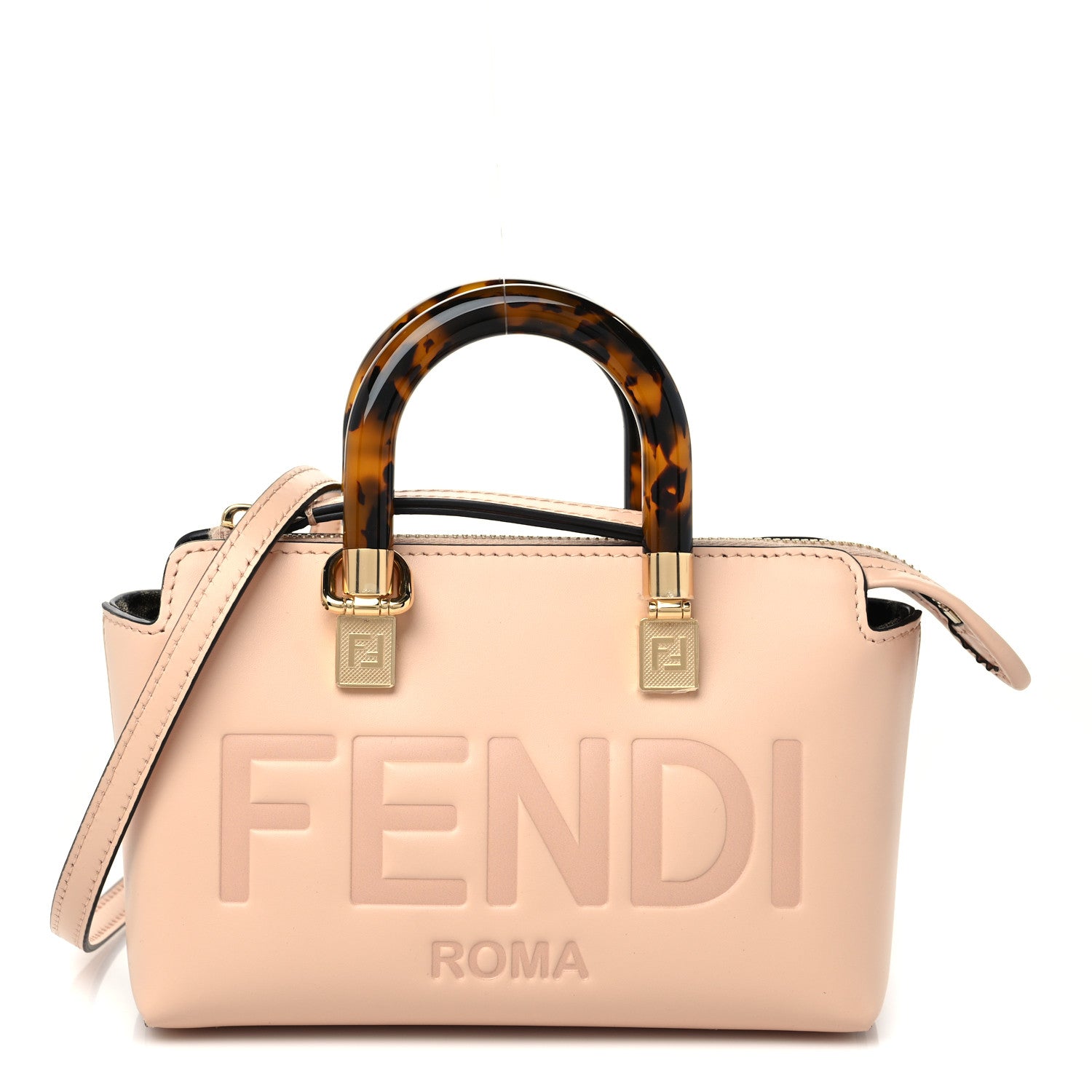 Fendi Vitello King Plexiglass Logo Embossed Mini By The Way Top Handle Boston Bag Light Rose 1 of 8