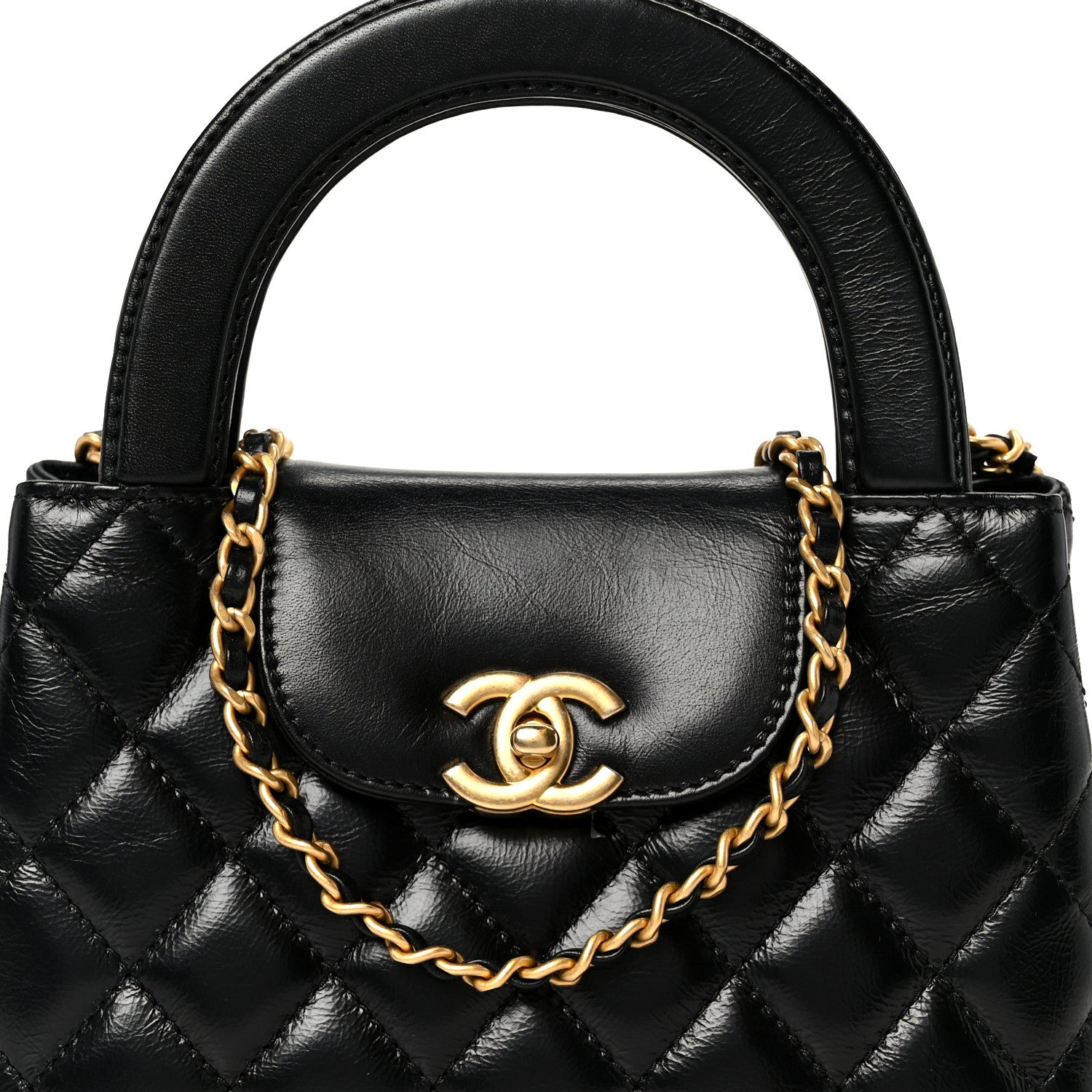 Chanel Shiny Aged Calfskin Quilted Nano Kelly Shopper Black 8 of 10