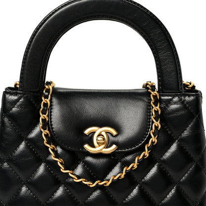 Chanel Shiny Aged Calfskin Quilted Nano Kelly Shopper Black 8 of 10