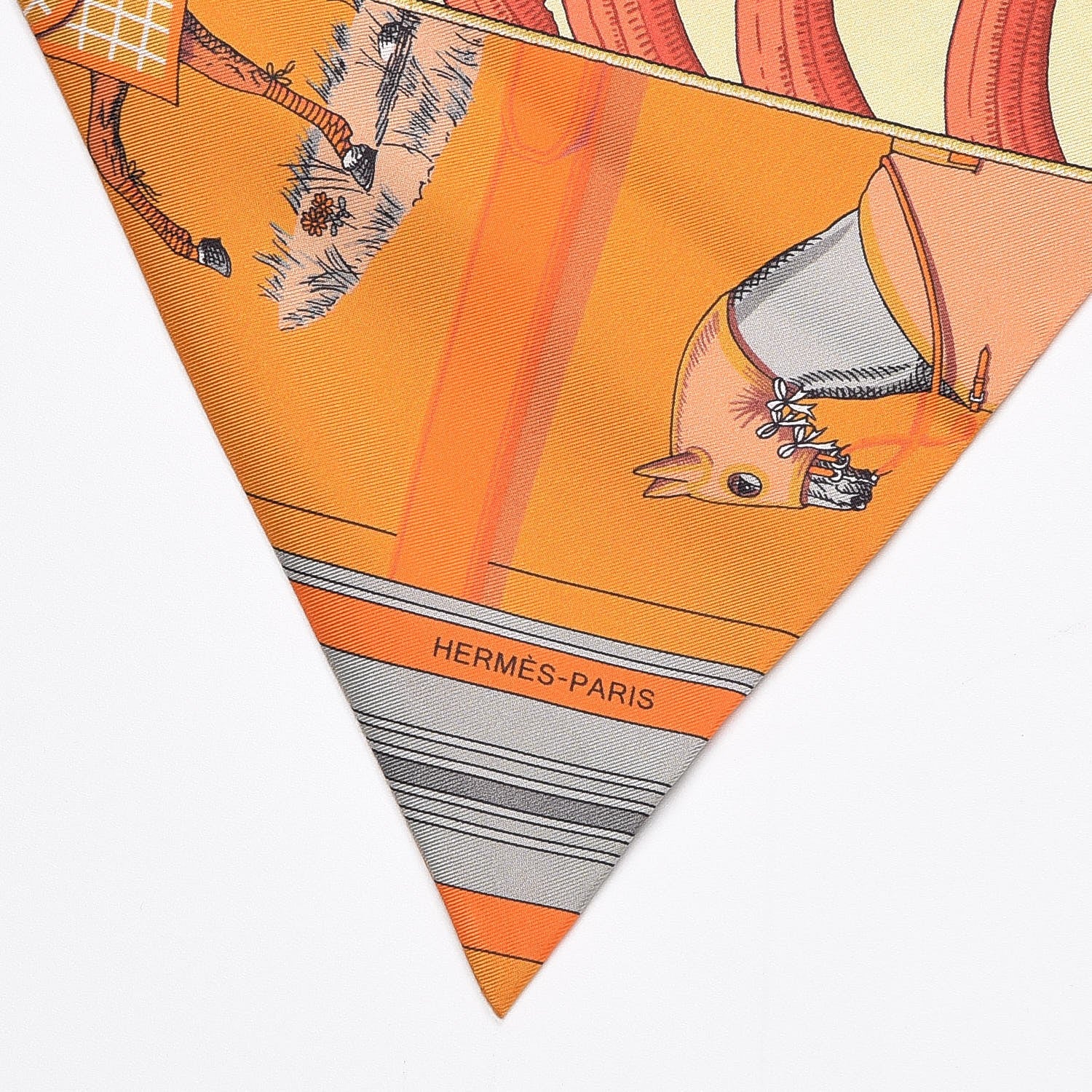 Hermes Silk Carre En Carres Maxi Twilly Orange Gris Vieil Or 3 of 5