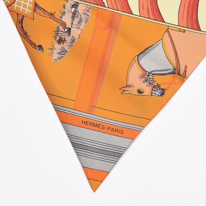 Hermes Silk Carre En Carres Maxi Twilly Orange Gris Vieil Or 3 of 5