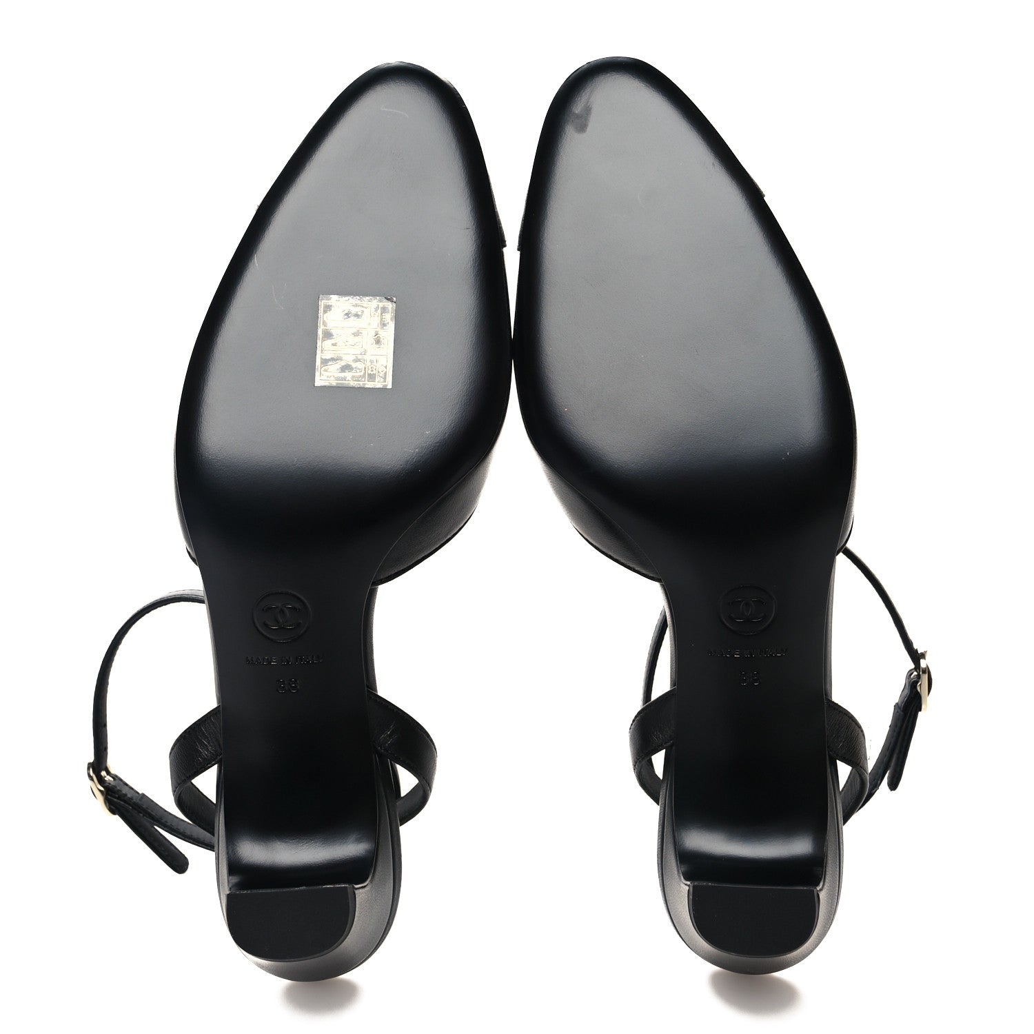 Chanel Lambskin Grosgrain Cap Toe CC Slingback Pumps 38 Black 5 of 8