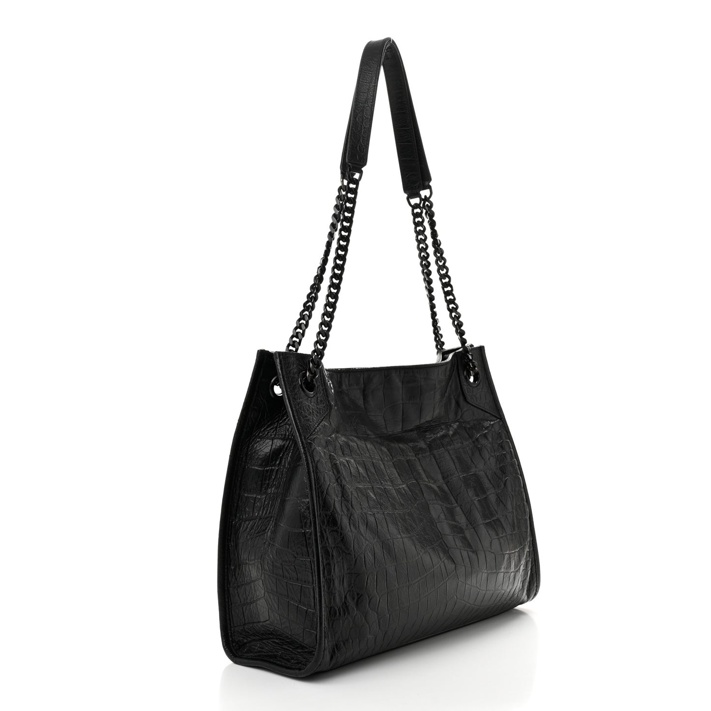 Calfskin Crocodile Embossed Monogram Medium Niki Shopping Bag Black