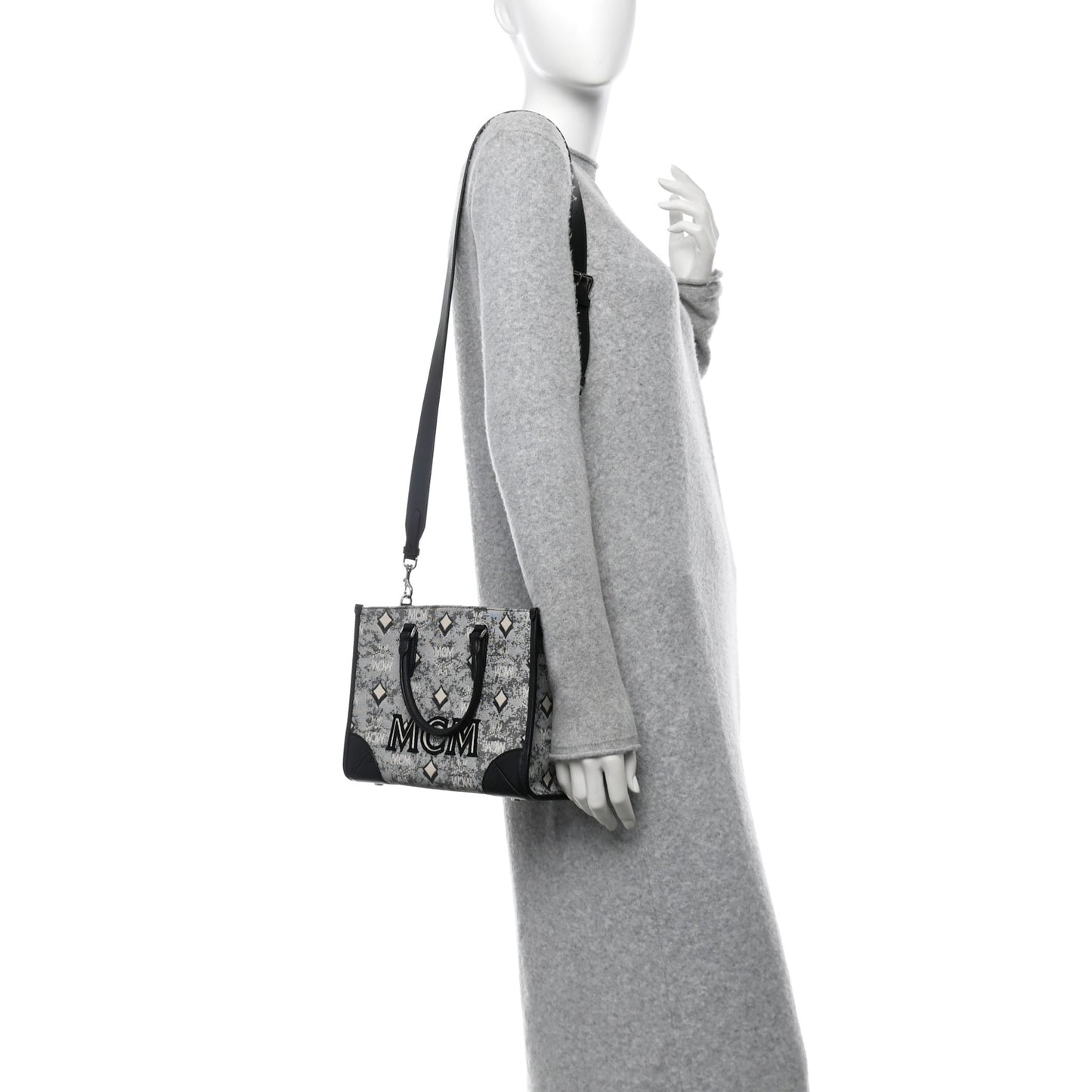 Vintage Jacquard Monogram Small Munchen Tote Grey