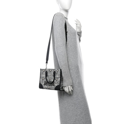 MCM Vintage Jacquard Monogram Small Munchen Tote Grey 2 of 10