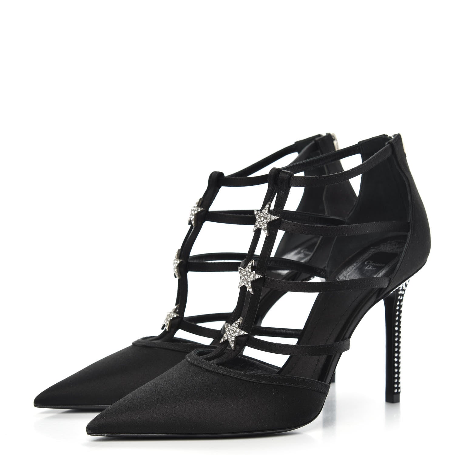 Christian Dior Satin Crystal Star Strap Sandals 38.5 Black 3 of 9