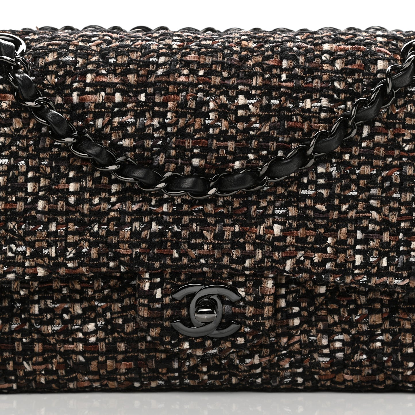 Tweed Quilted Medium Double Flap Brown