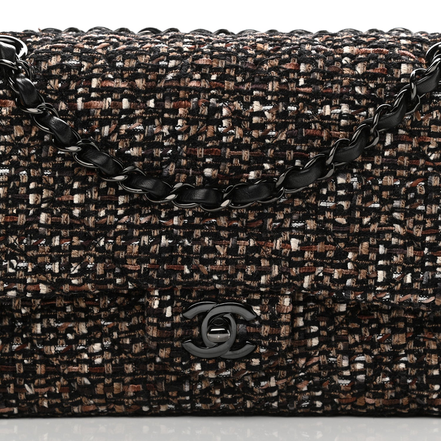 Chanel Tweed Quilted Medium Double Flap Brown 15 of 23