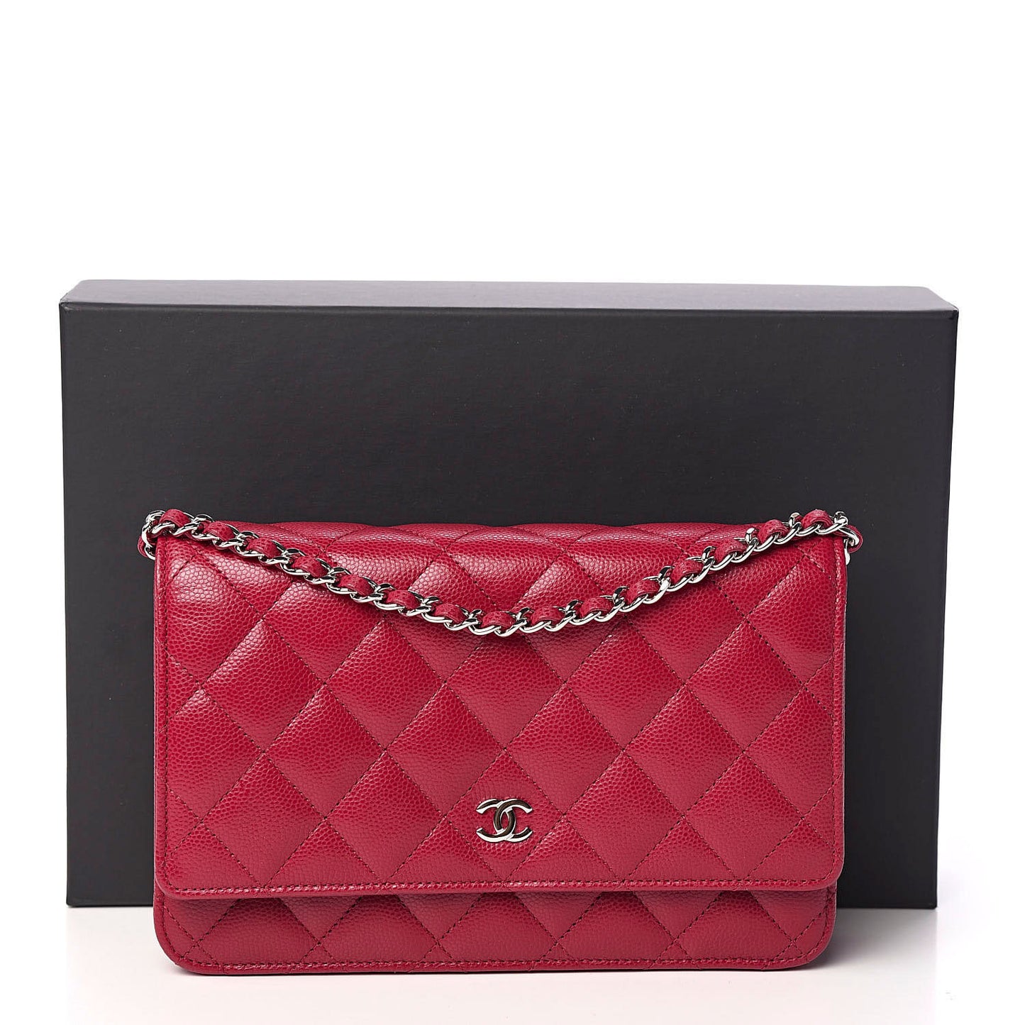 Caviar Quilted Wallet On Chain WOC Dark Pink