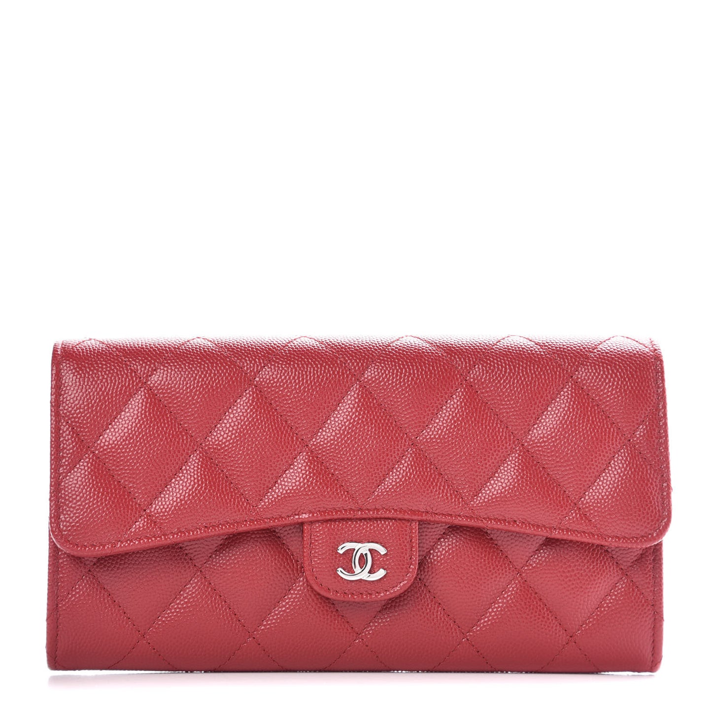 Caviar Quilted Large Gusset Flap Wallet Dark Red
