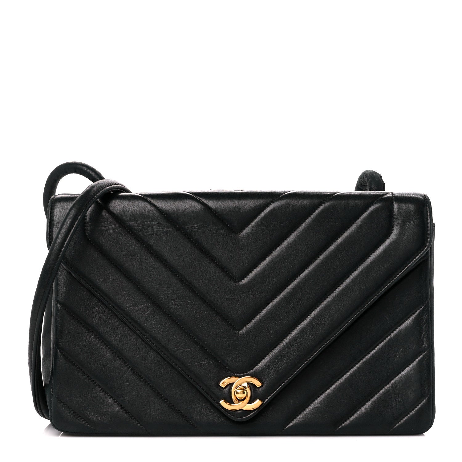 Chanel Lambskin Chevron Quilted Envelope Flap Black 1 of 12