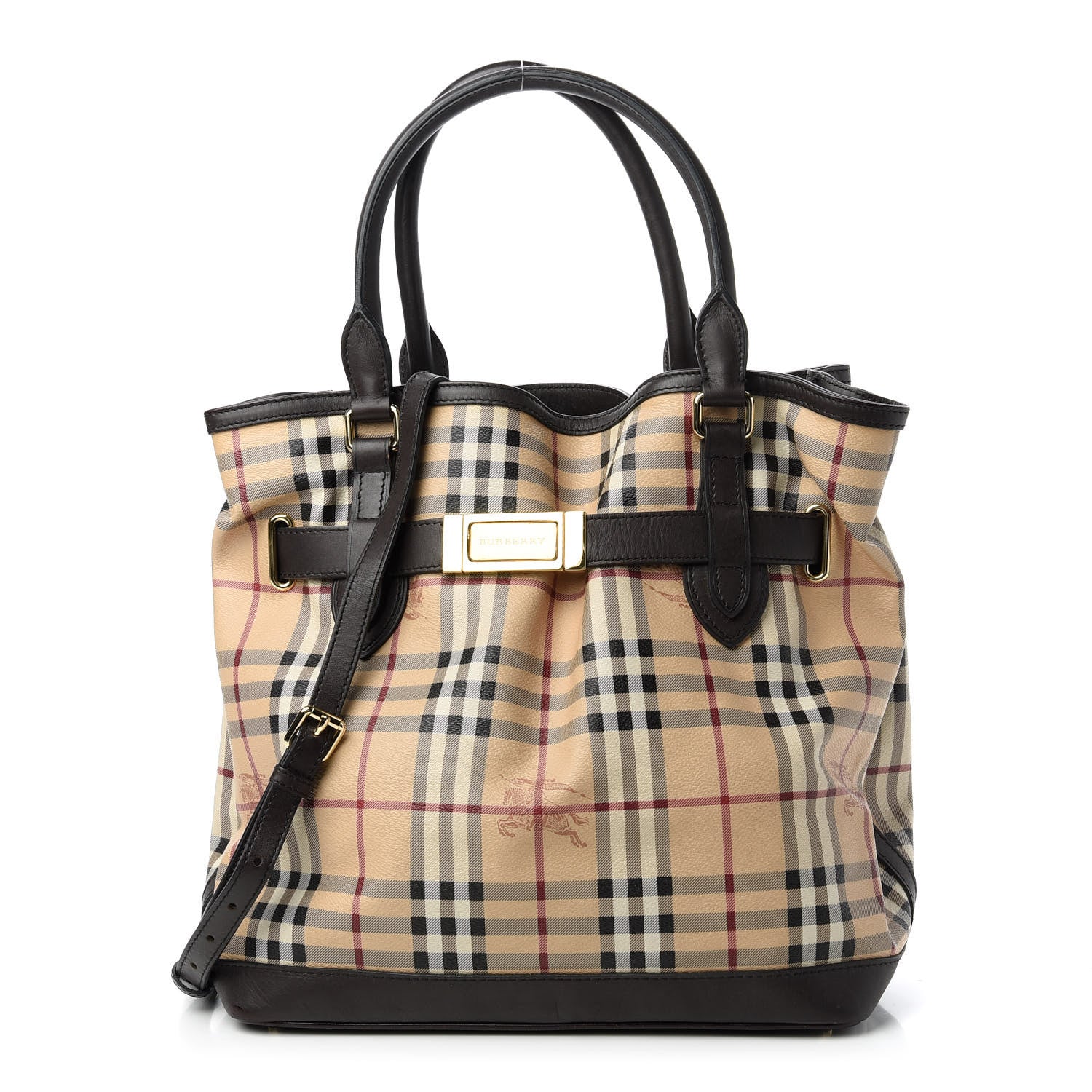 Burberry Haymarket Check Medium Golderton Tote Chocolate 1 of 14