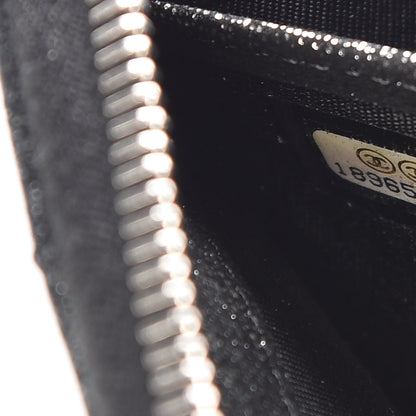 Chanel Metallic Fabric Quilted Zip Around Wallet Silver Black 8 of 8