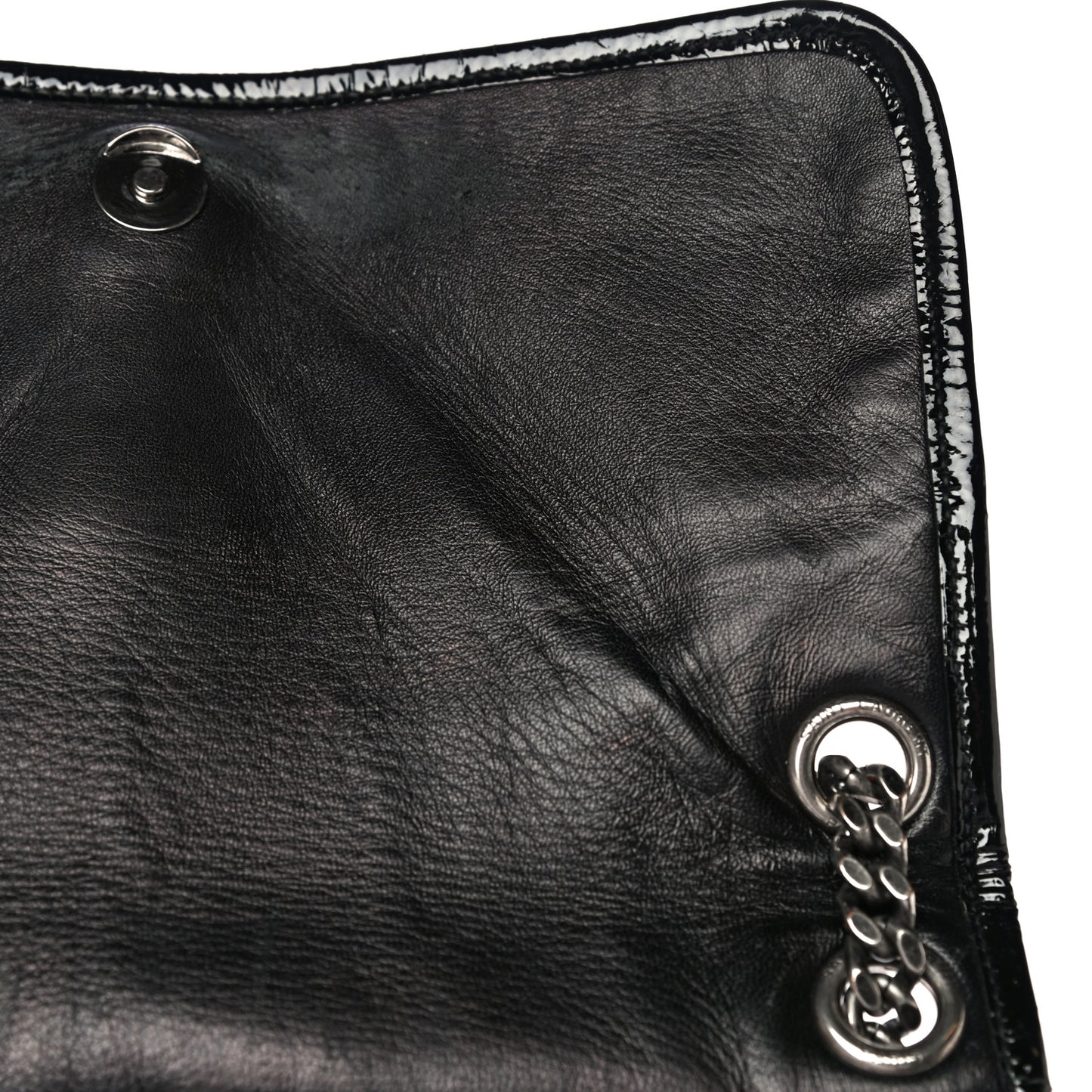 Patent Crocodile Embossed Lambskin Monogram Medium Niki Chain Satchel Black