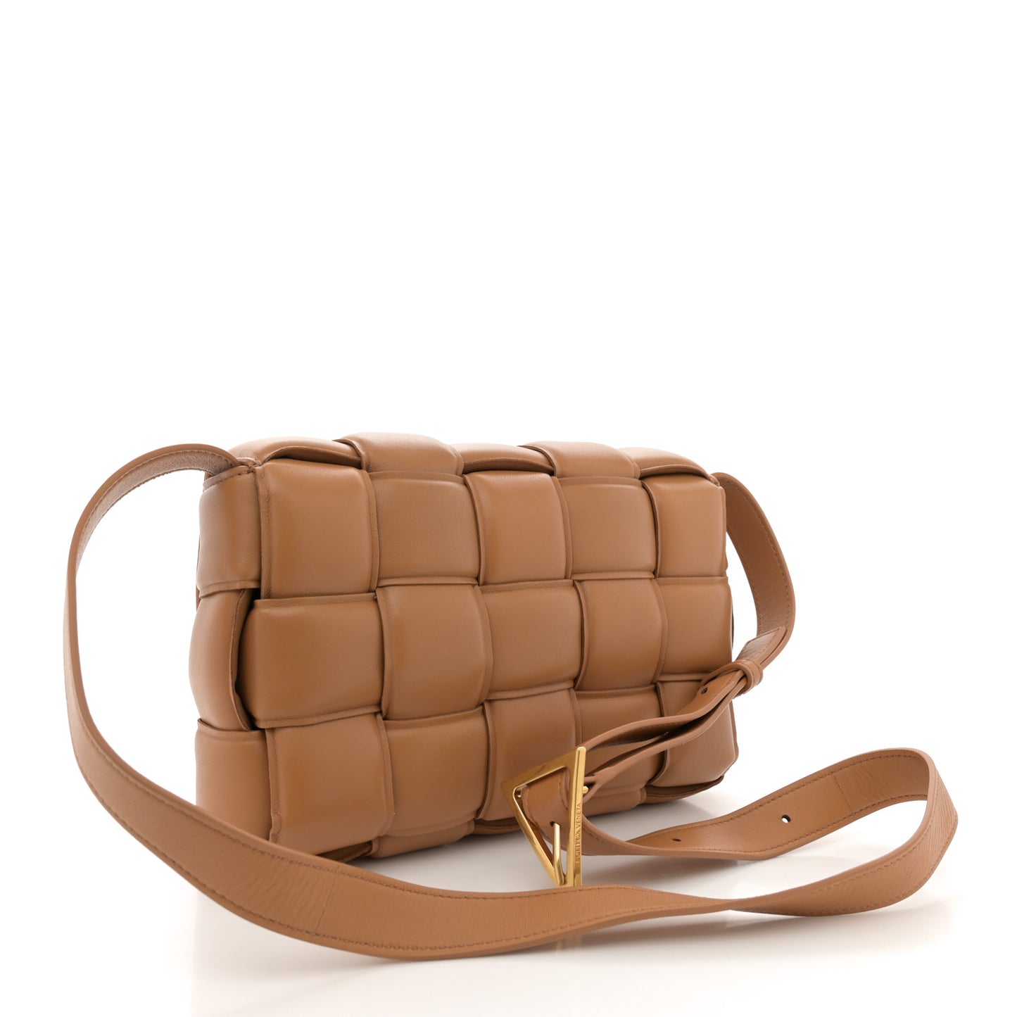Nappa Maxi Intreccio Padded Cassette Crossbody Bag Caramel