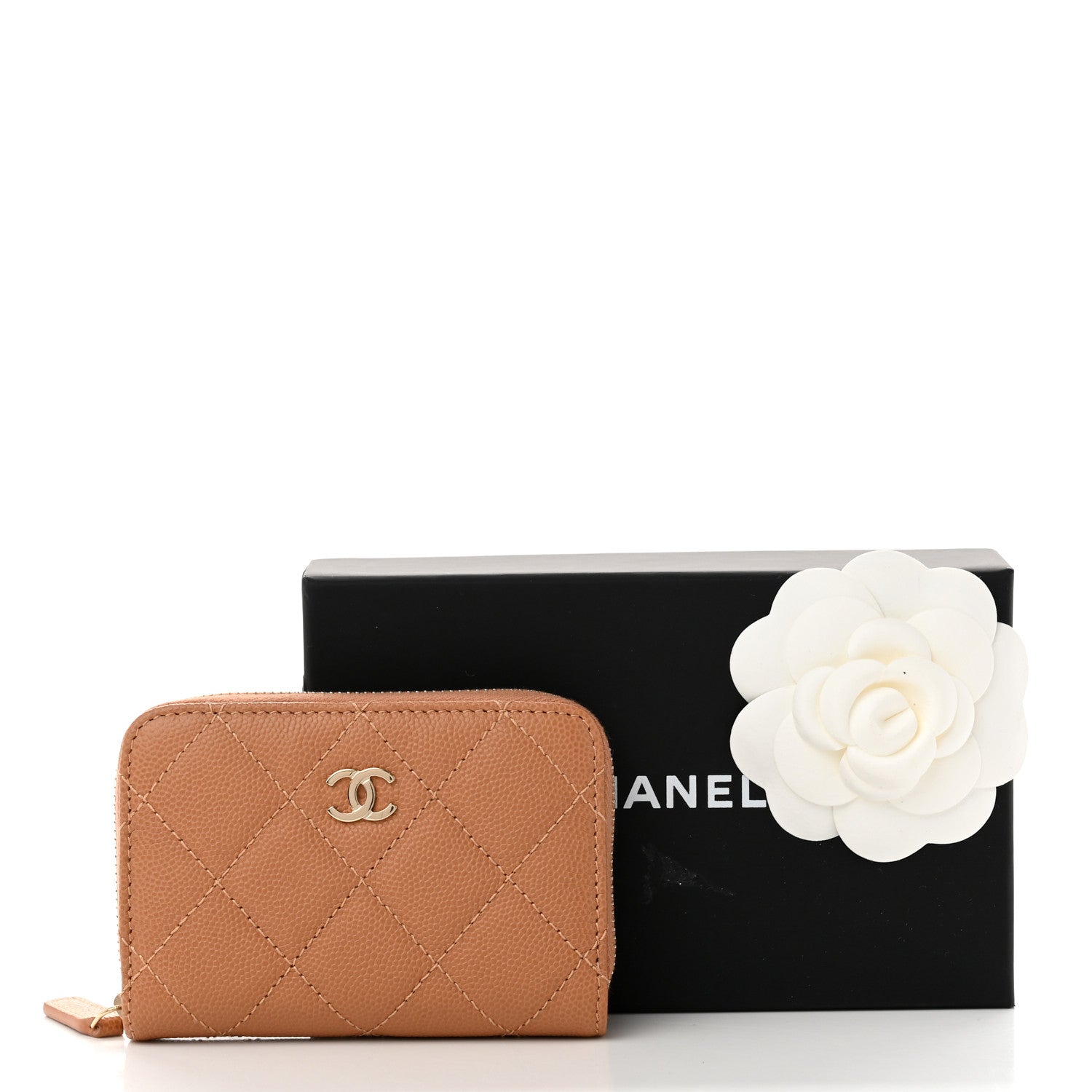 Chanel Caviar Quilted Zip Around Coin Purse Beige 8 of 8