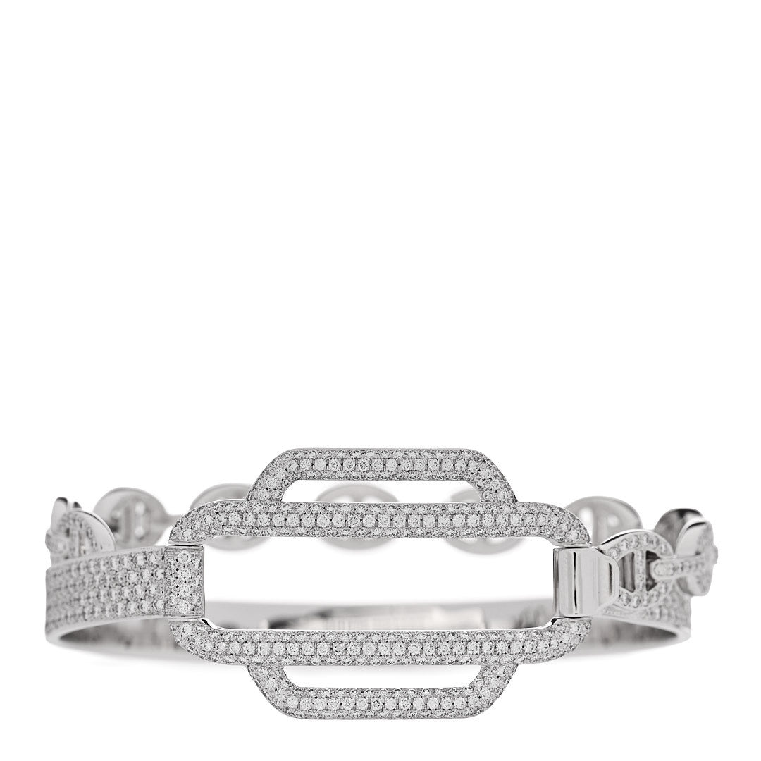 18K White Gold Diamond Alchimie Chaine D'Ancre Collier Pave Bracelet LG