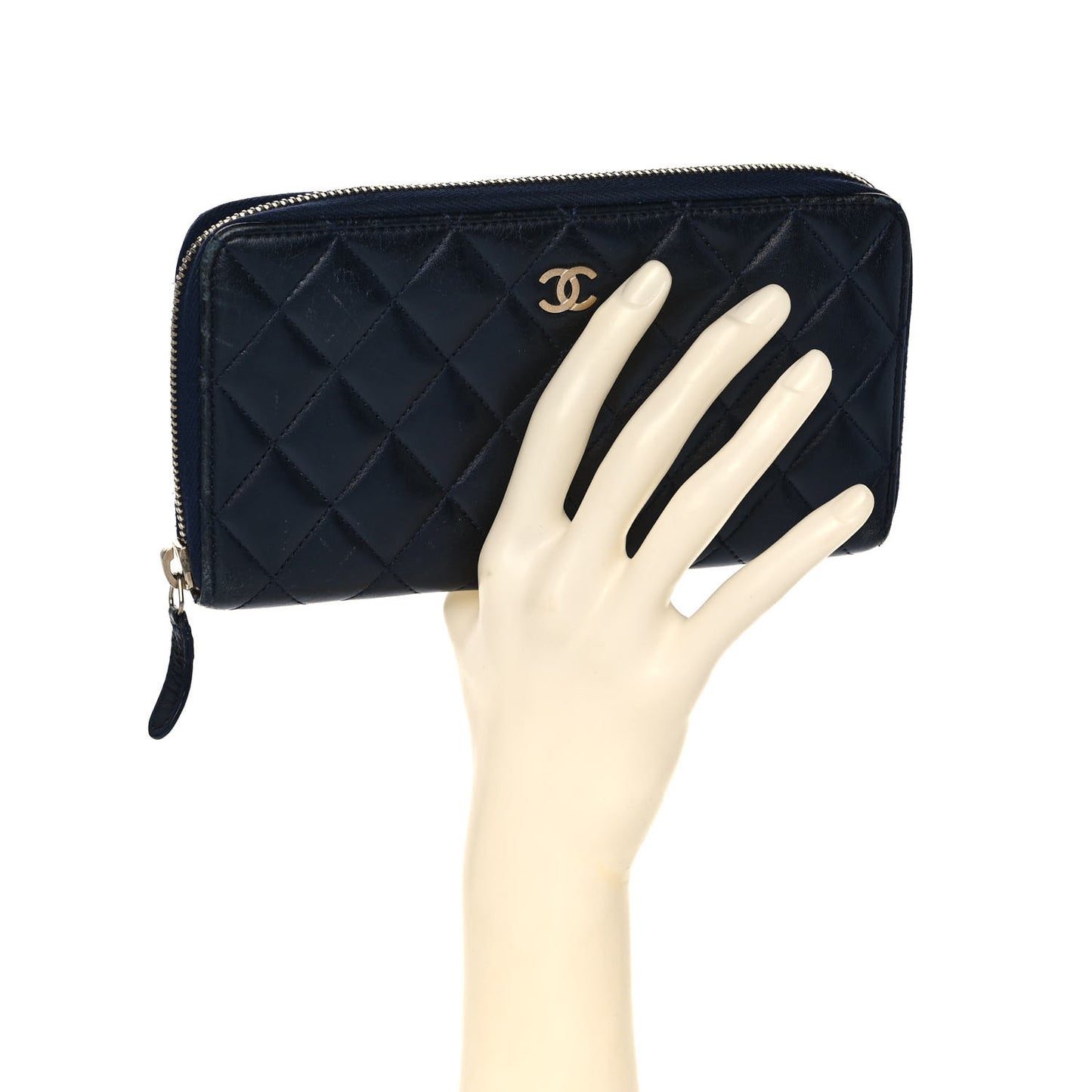 Lambskin Quilted Large Gusset Zip Around Wallet Blue