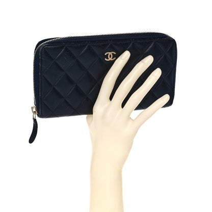 Chanel Lambskin Quilted Large Gusset Zip Around Wallet Blue 2 of 14