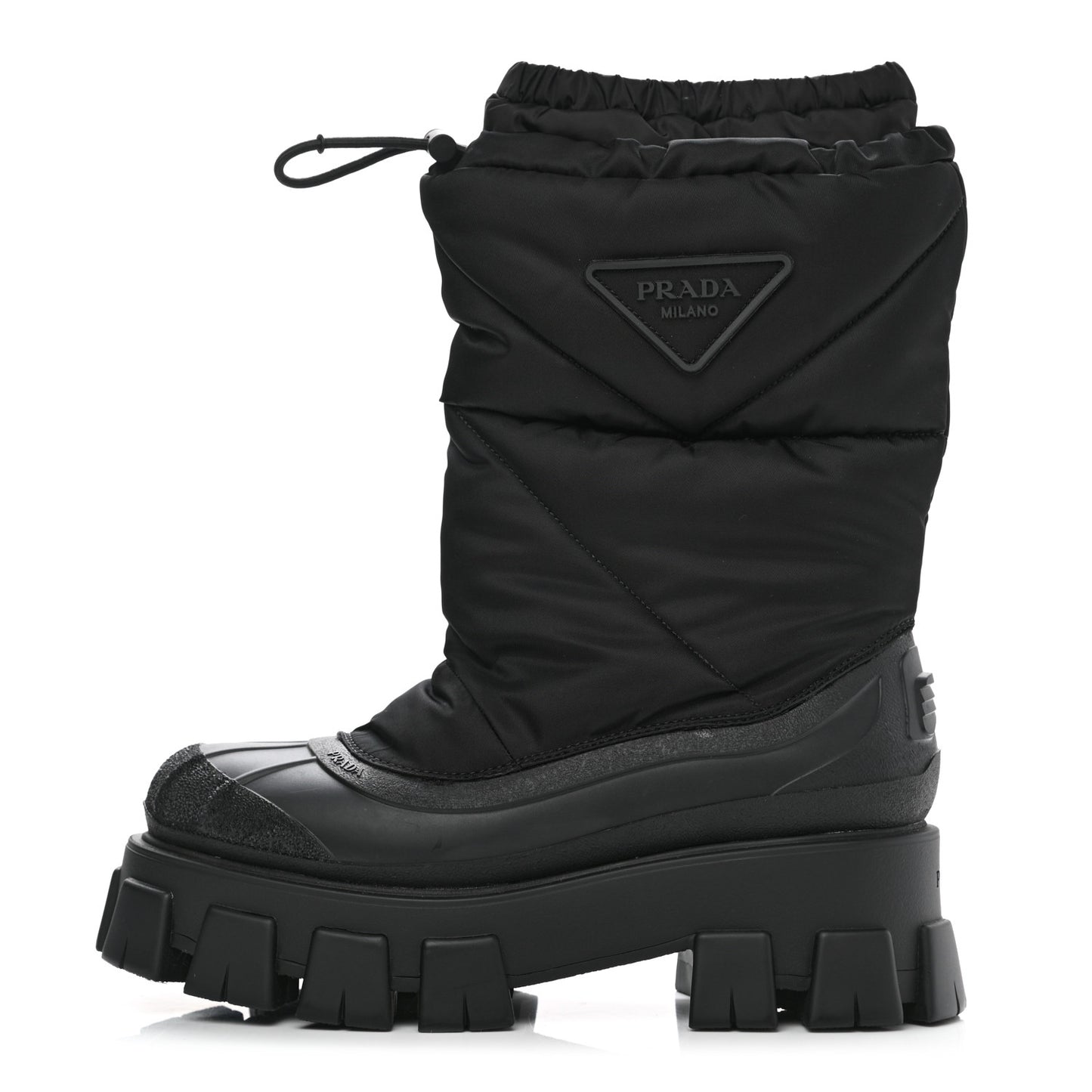 Re-Nylon Gabardine Rubber Triangle Logo Padded Monolith Drawcord 55mm Snow Boots 39.5 Black
