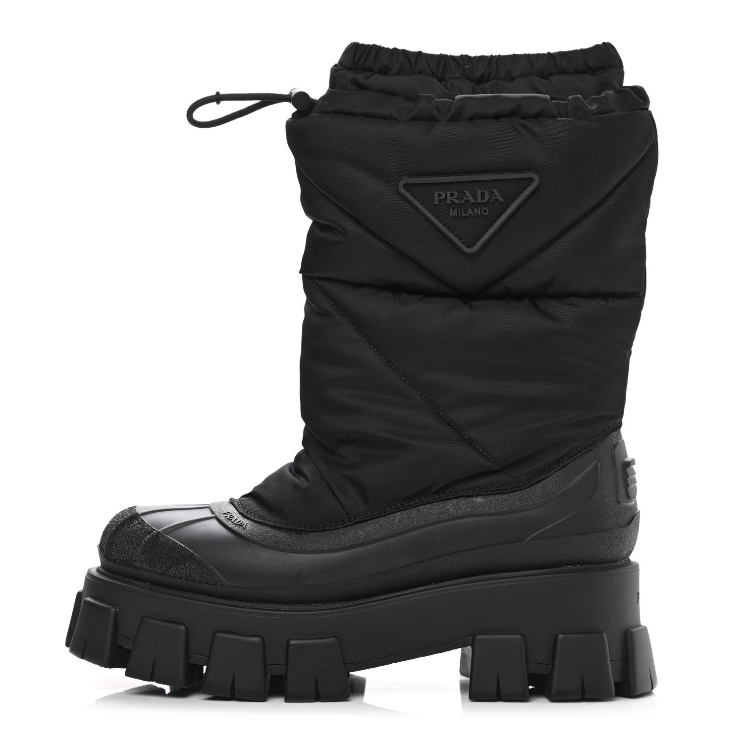 Prada Re-Nylon Gabardine Rubber Triangle Logo Padded Monolith Drawcord 55mm Snow Boots 39.5 Black 1 of 7