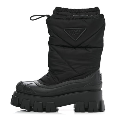 Prada Re-Nylon Gabardine Rubber Triangle Logo Padded Monolith Drawcord 55mm Snow Boots 39.5 Black 1 of 7