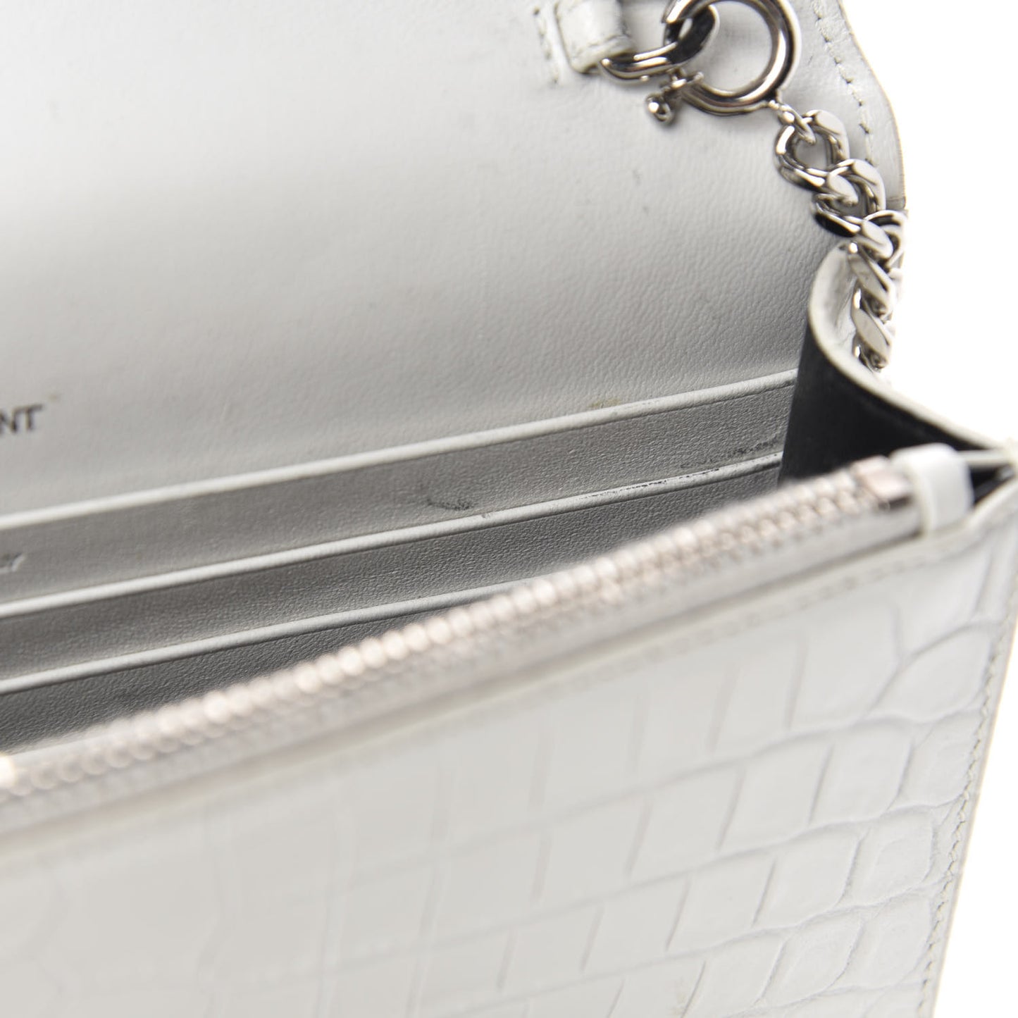 Calfskin Crocodile Embossed Kate Monogram Tassel Chain Wallet Crema Soft