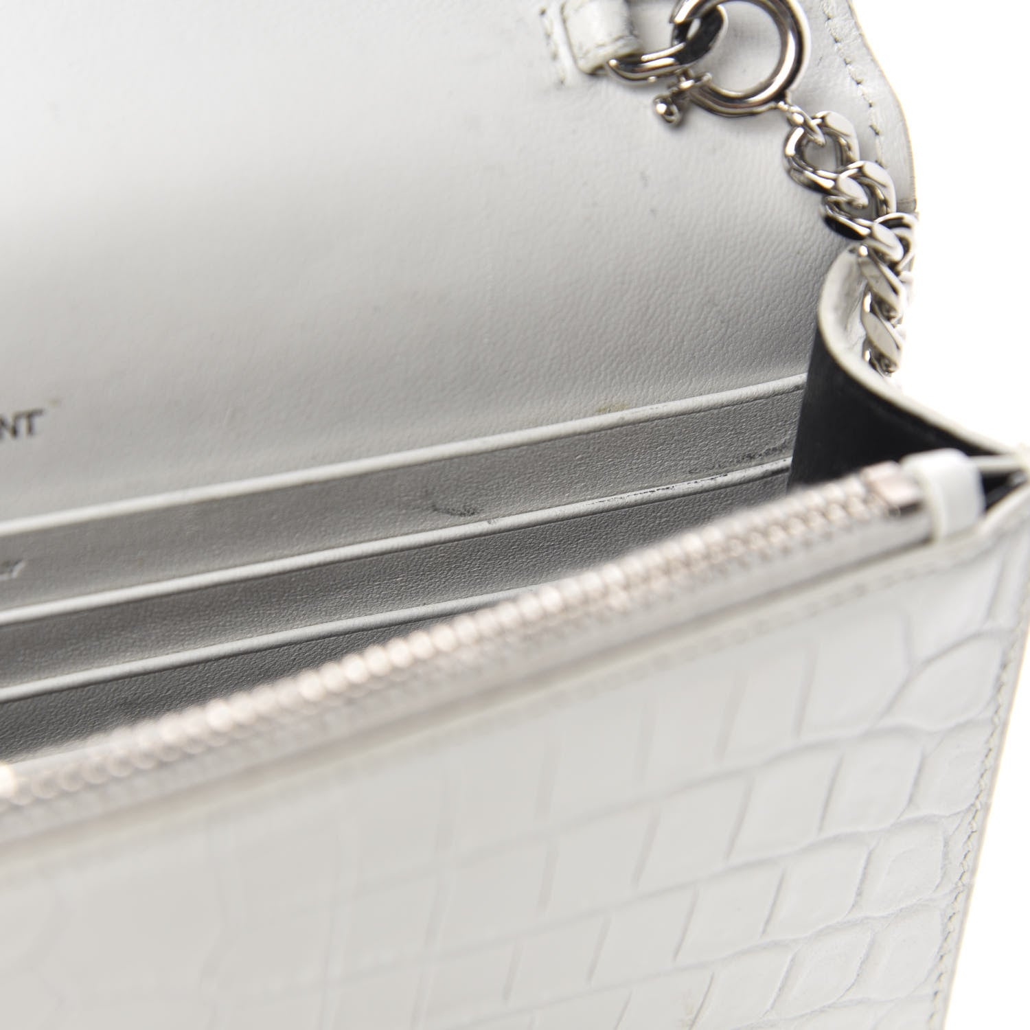 Saint Laurent Calfskin Crocodile Embossed Kate Monogram Tassel Chain Wallet Crema Soft 9 of 10