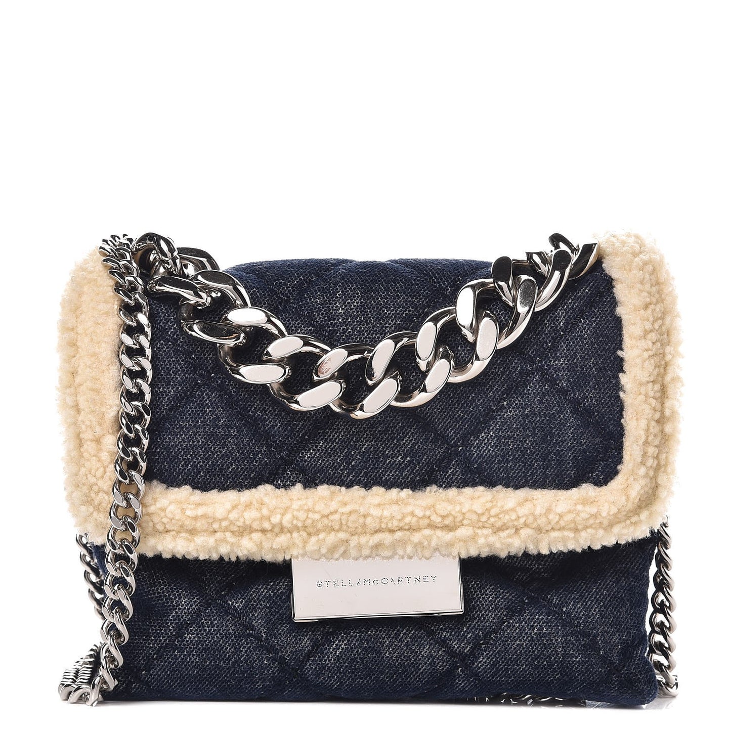 Denim Eco Shearling Quilted Small Beckett Shoulder Bag Blue