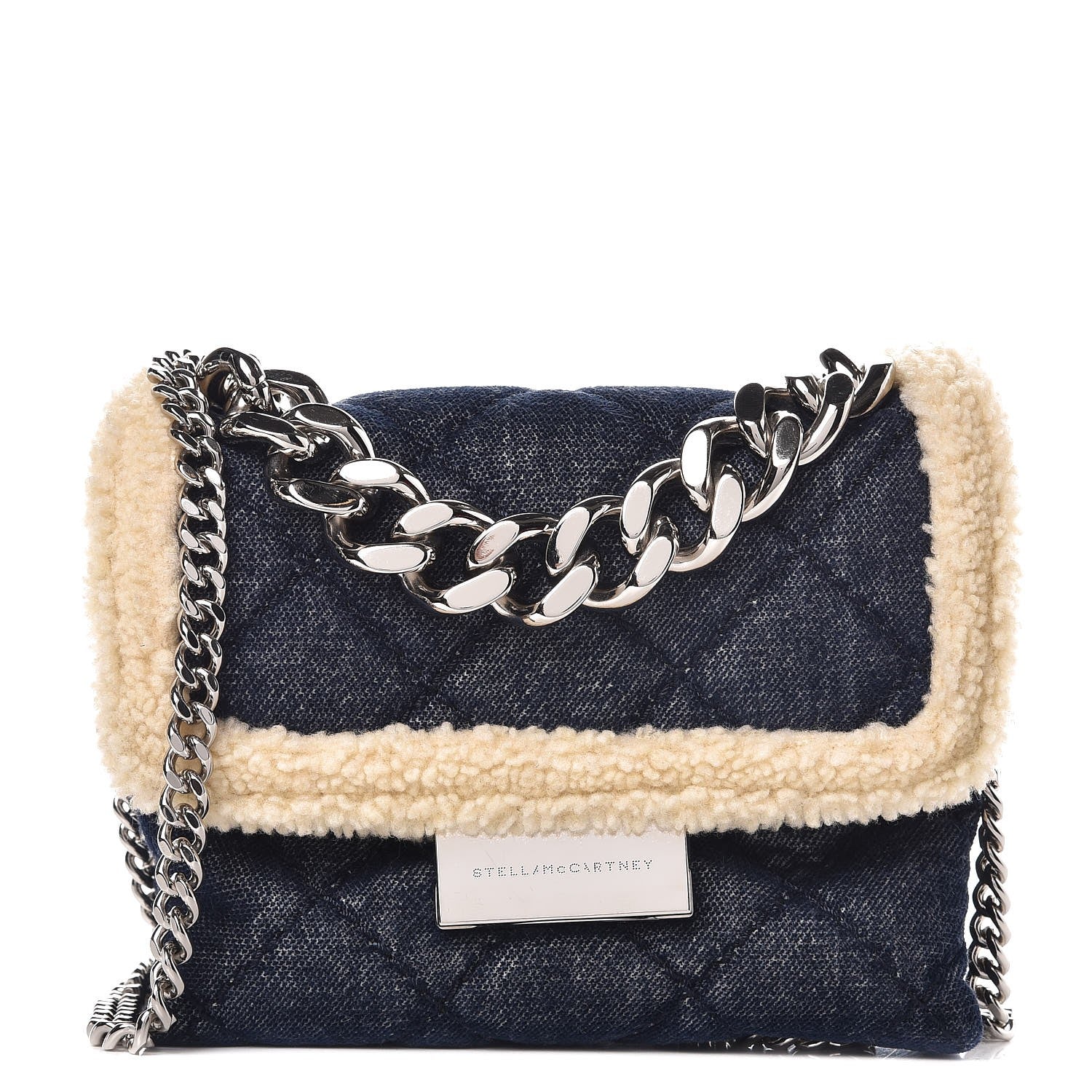 Stella McCartney Denim Eco Shearling Quilted Small Beckett Shoulder Bag Blue 1 of 7