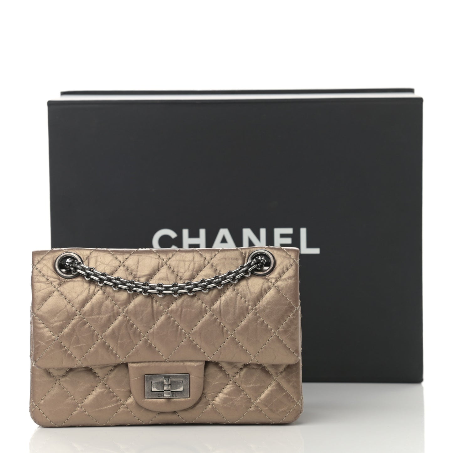 Aged Calfskin Quilted 2.55 Reissue 224 Flap Dark Gold