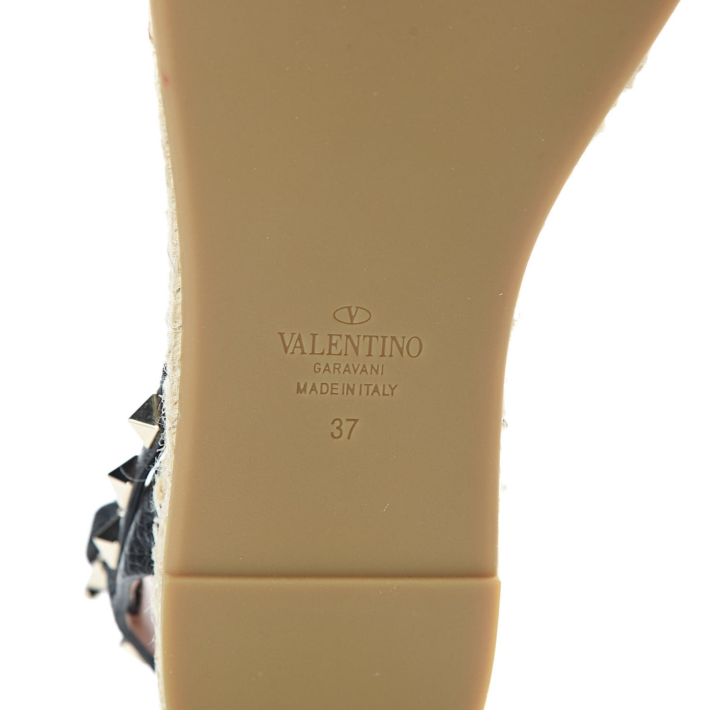 Grained Calfskin Rockstud Ankle Strap Espadrille Flat Sandals 37 Black