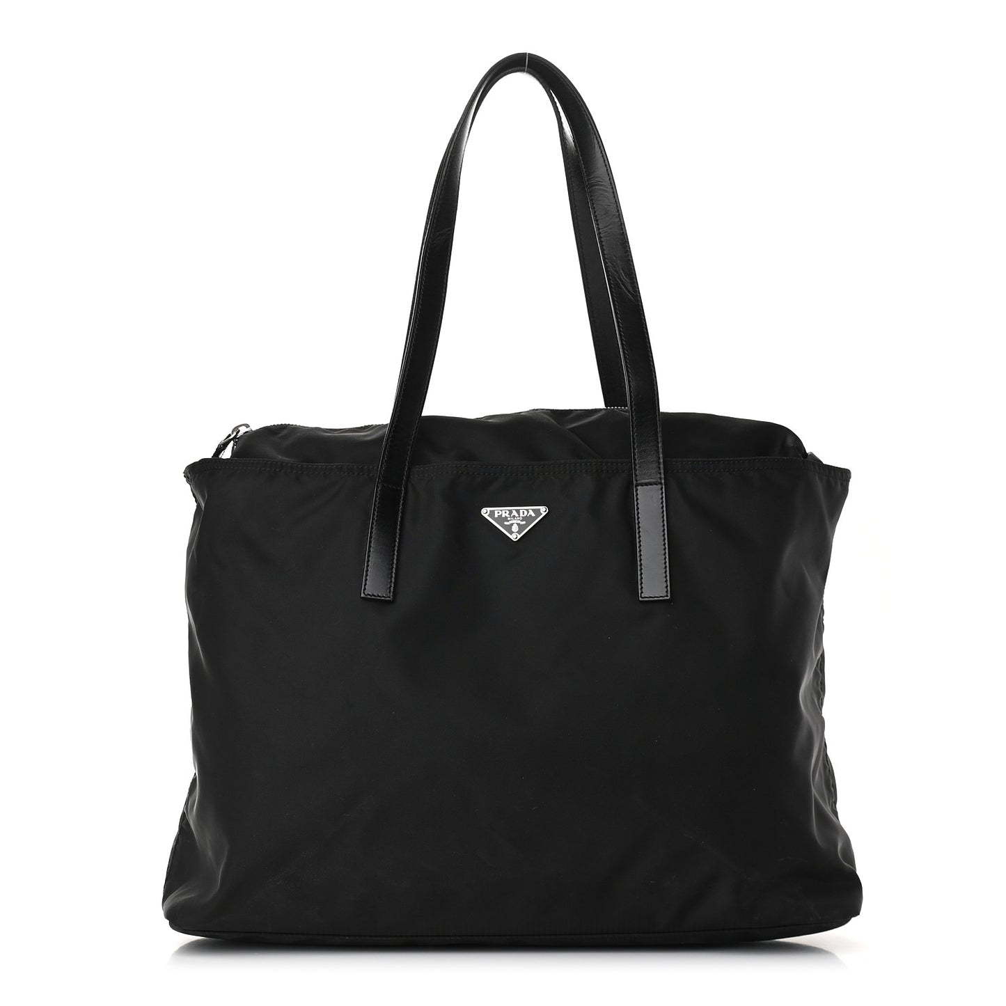 Tessuto Nylon Calfskin Shopping Tote Black