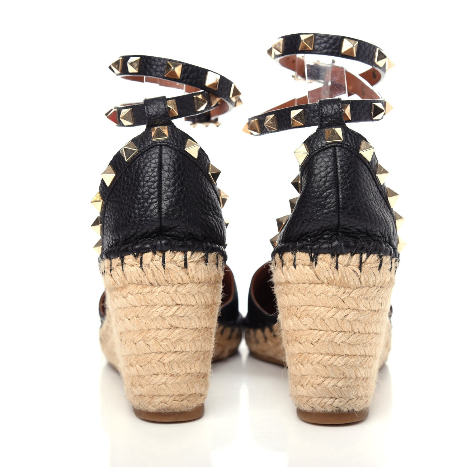 Valentino Garavani Grained Calfskin Rockstud Ankle Wrap Espadrille 15/85mm Wedges 41 Black Light Cuir 6 of 11