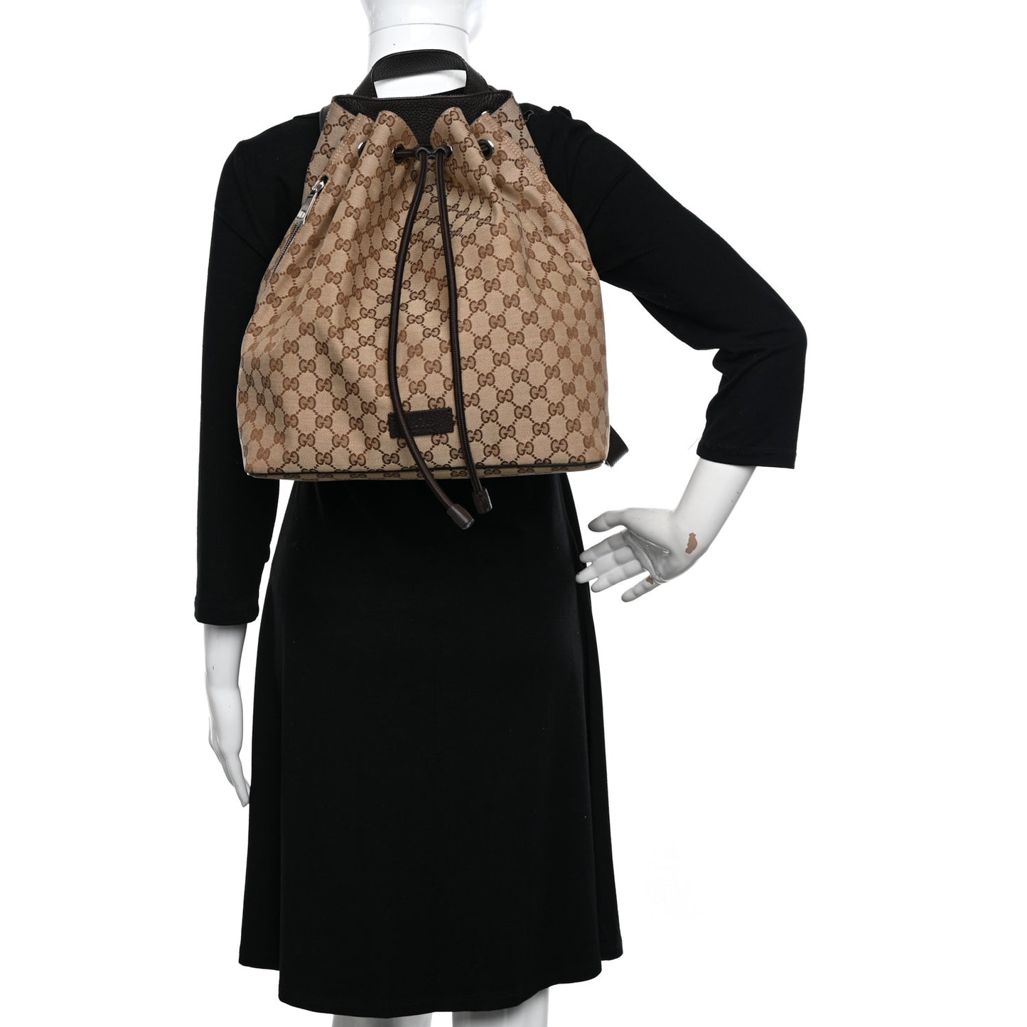 Monogram Dollar Calfskin O Drawstring Backpack Beige Ebony Testa di Moro Dark Chocolate