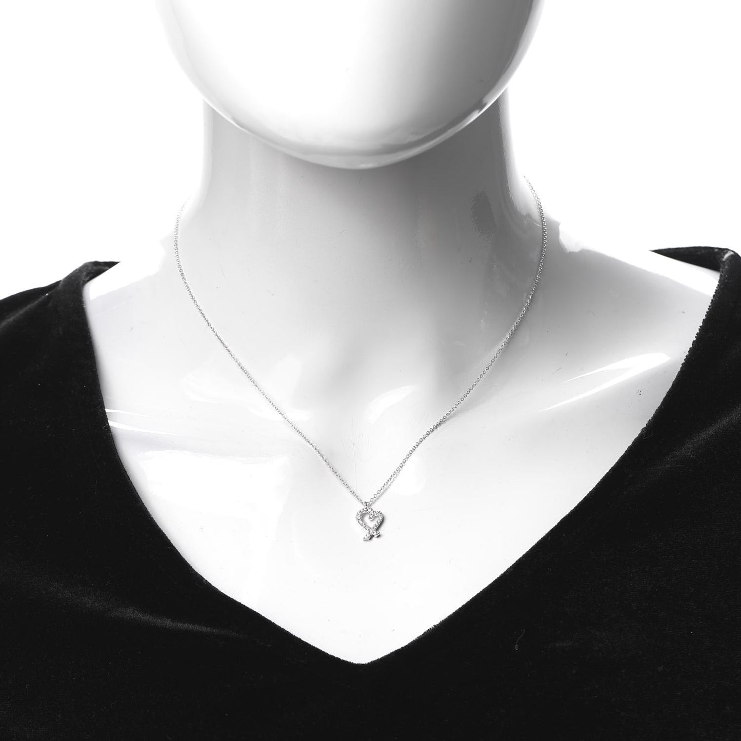 18K White Gold Diamond Mini Paloma Picasso Loving Heart Pendant Necklace