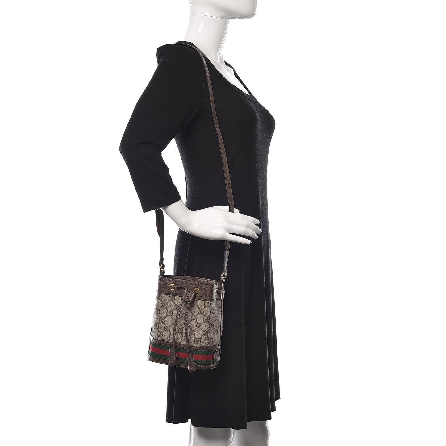 GG Supreme Monogram Web Mini Ophidia Bucket Bag Brown