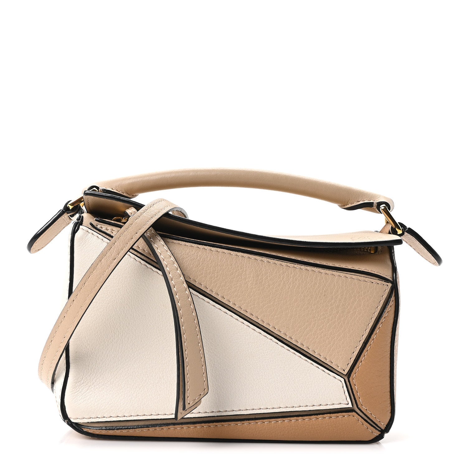 Loewe Calfskin Mini Woven Puzzle Bag Beige White 1 of 9