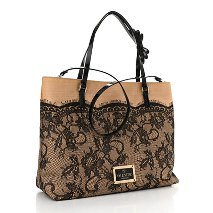 Valentino Garavani Raffia Straw Lace Tote Black 3 of 10