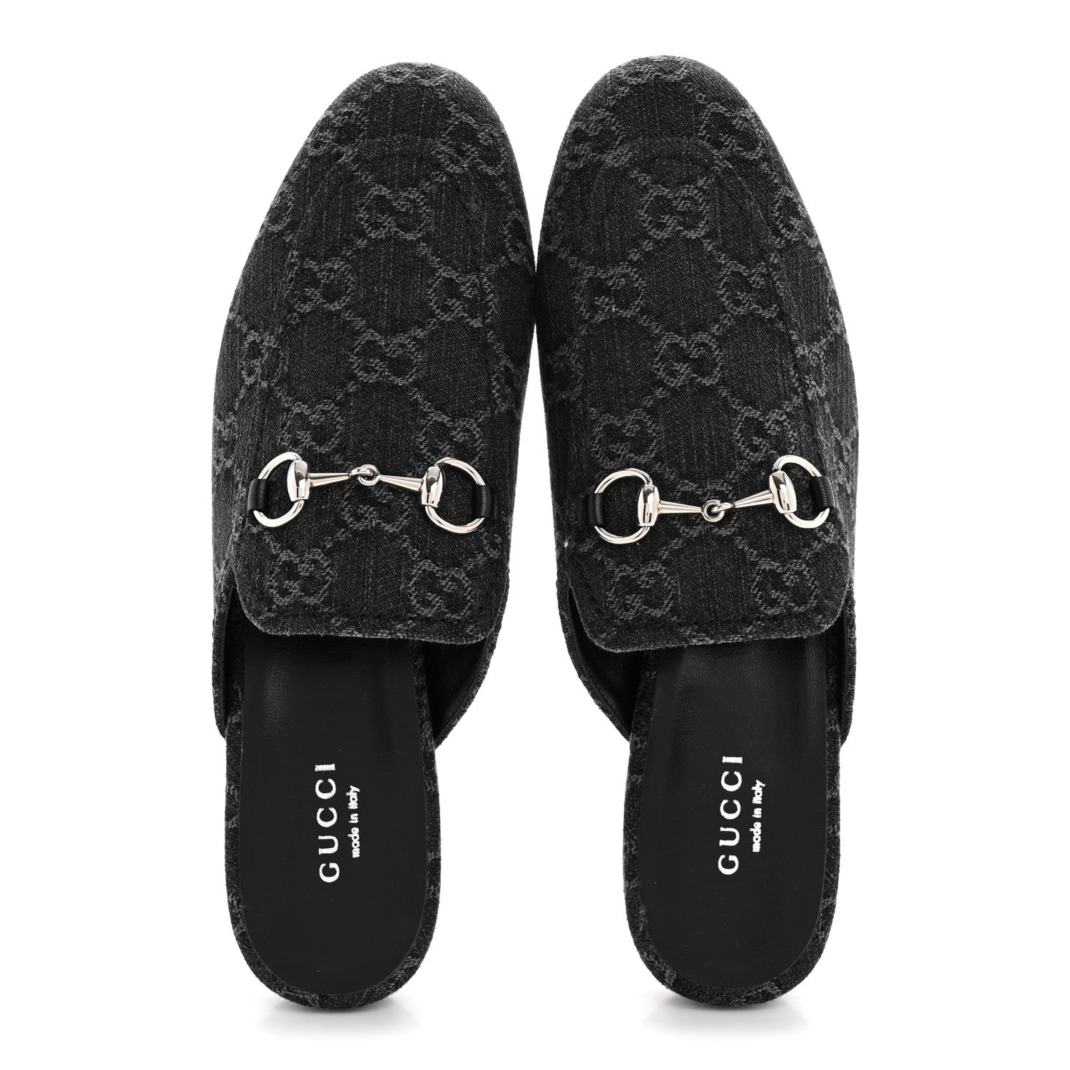 Gucci New Denim GG Malaga Kid Womens Princetown Slippers 36 Grey Black 2 of 10