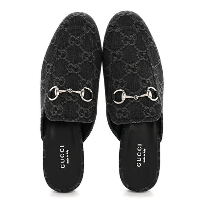 Gucci New Denim GG Malaga Kid Womens Princetown Slippers 36 Grey Black 2 of 10
